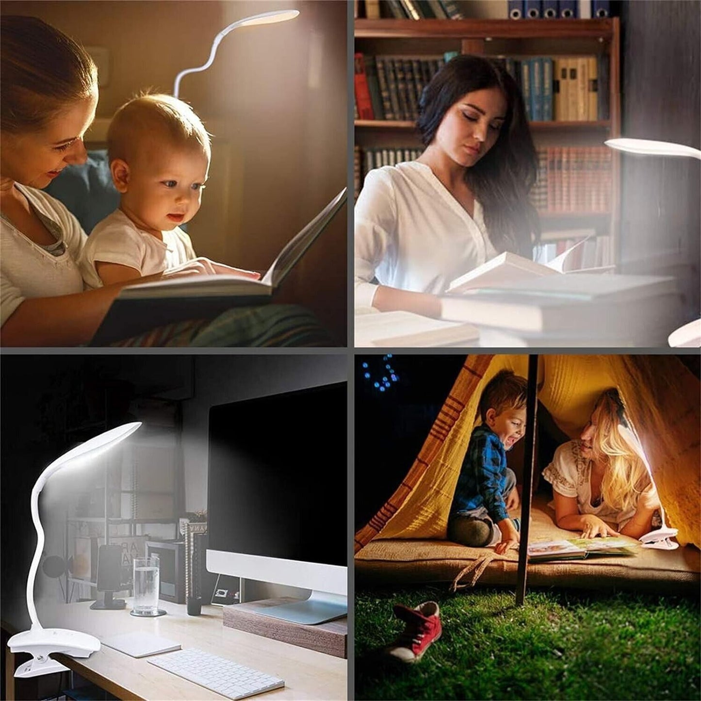 20LED Lampada da tavolo a clip, lampada da comodino wireless, 3 luminosità