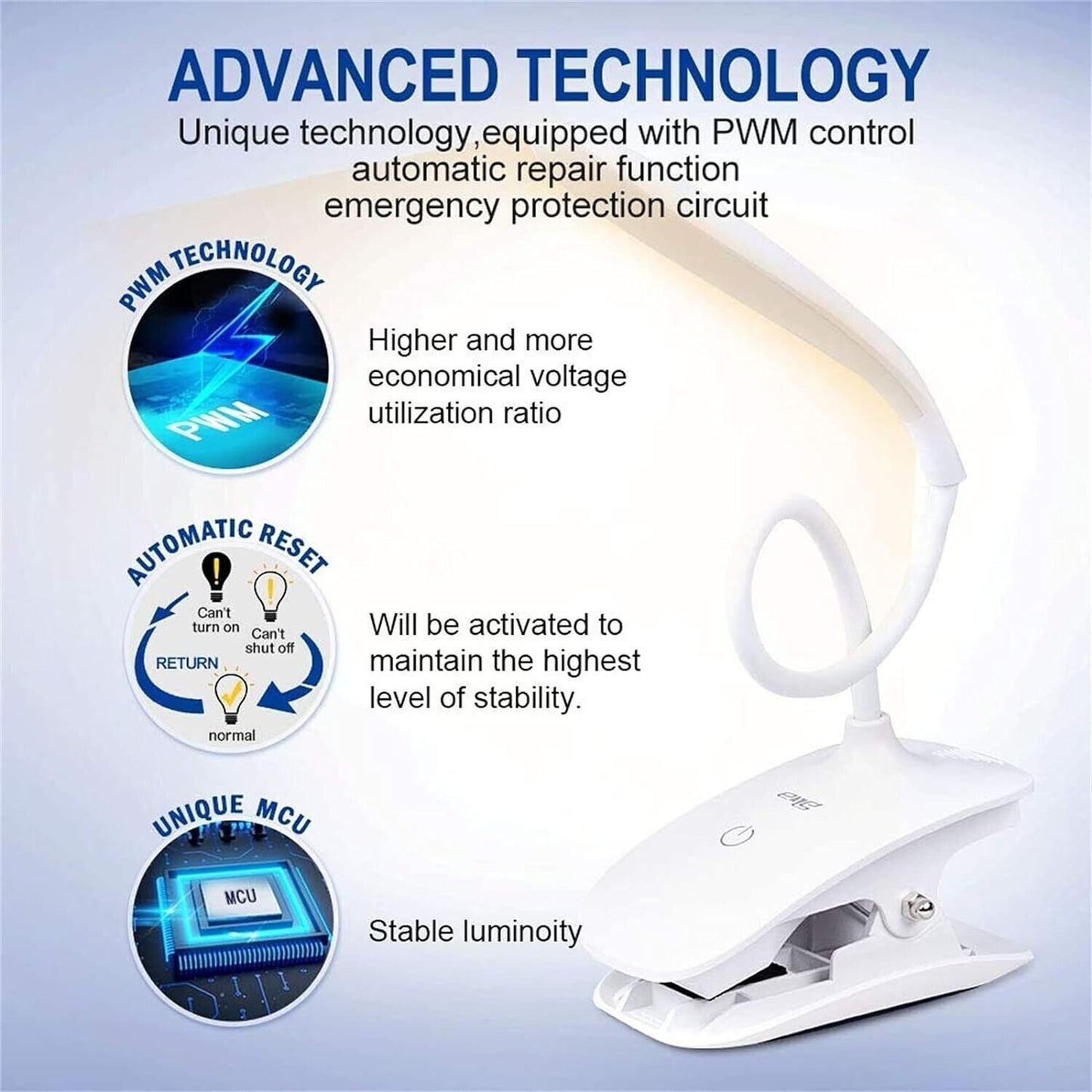 20LED Lampada da tavolo a clip, lampada da comodino wireless, 3 luminosità