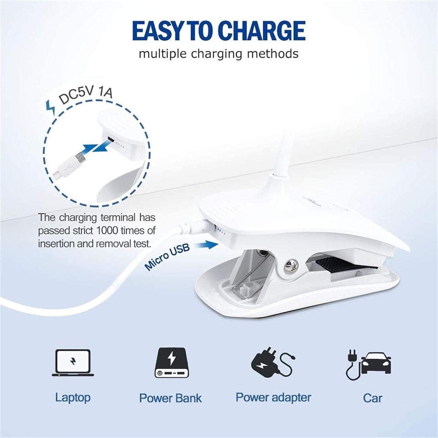 20LED Lampada da tavolo a clip, lampada da comodino wireless, 3 luminosità