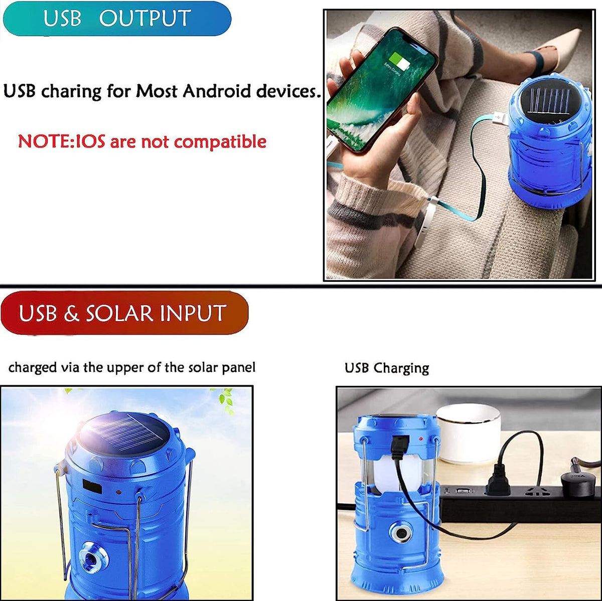 Lanterna LED Campeggio – portatile Lanterna ricaricabile USB solare ultra lumino