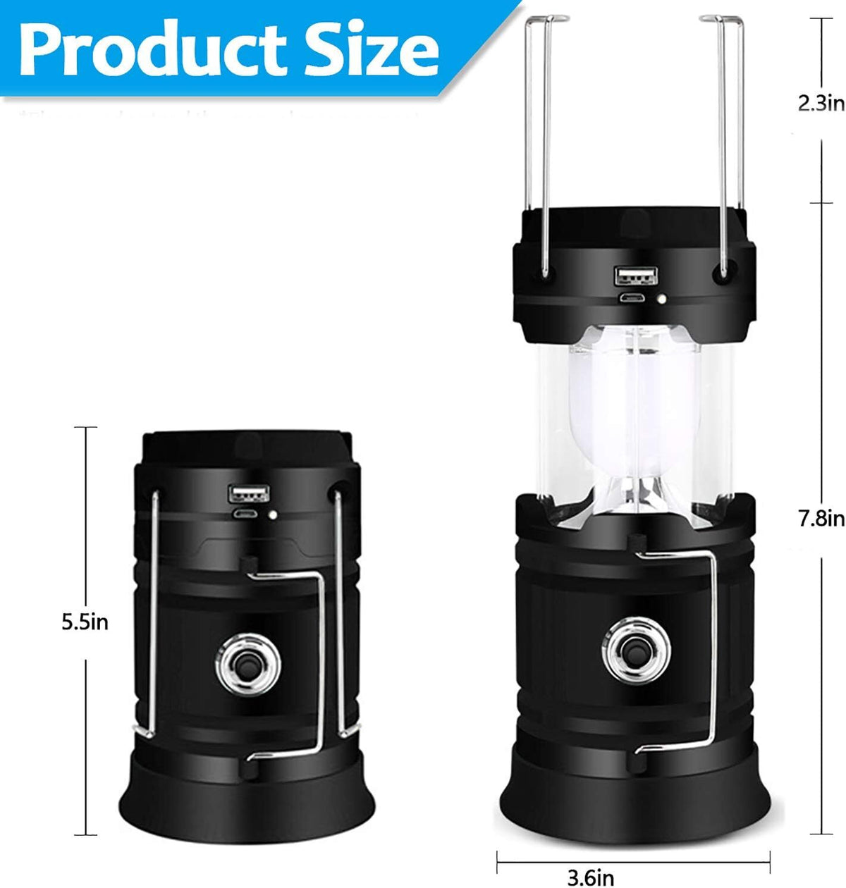 Lanterna LED Campeggio – portatile Lanterna ricaricabile USB solare ultra lumino