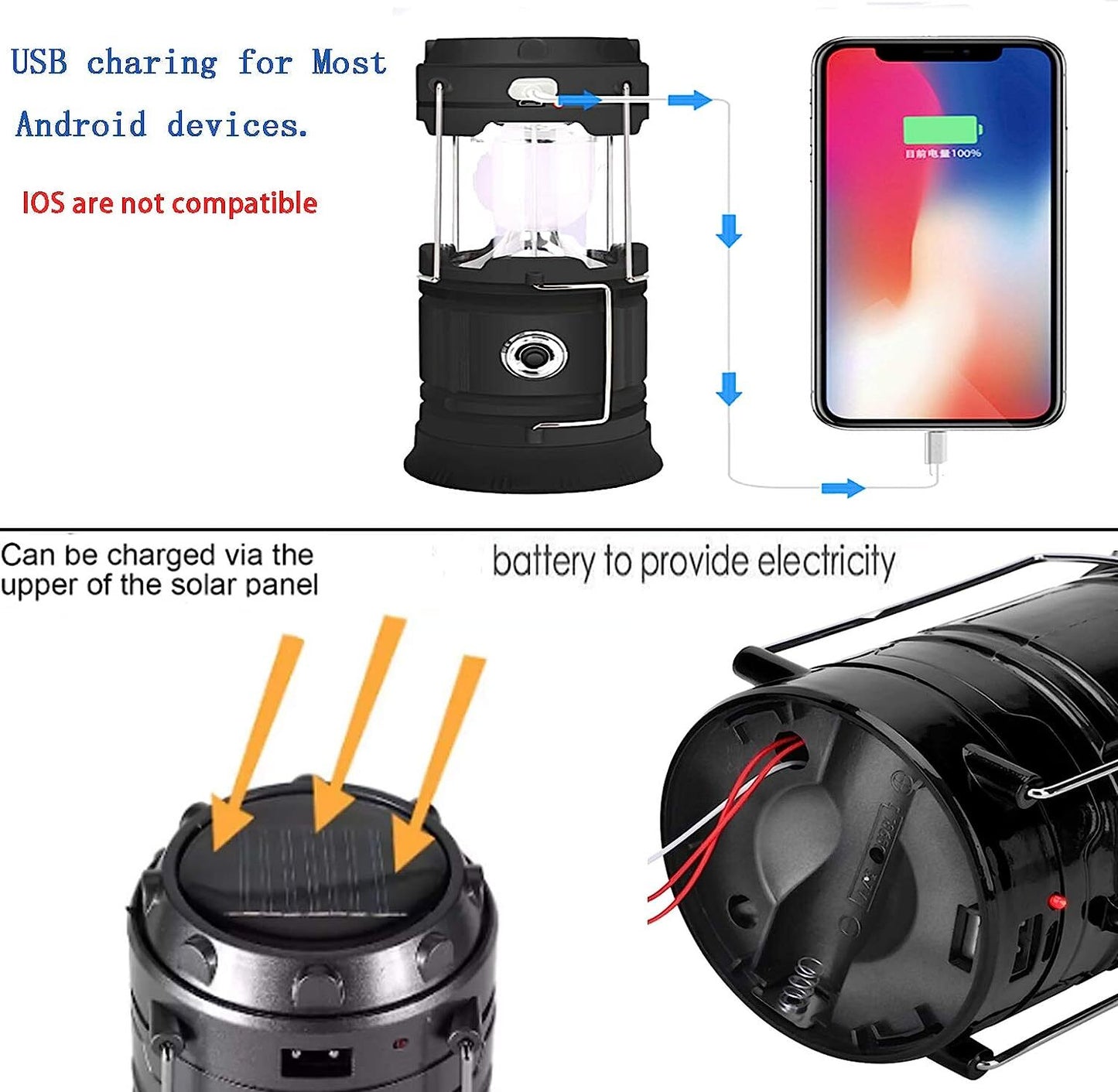 Lanterna LED Campeggio – portatile Lanterna ricaricabile USB solare ultra lumino