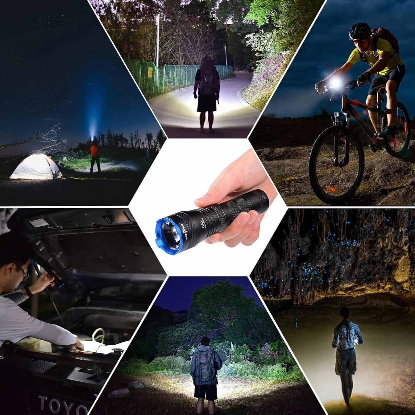 C60 Torcia super luminosa zoomabile, Torcia a LED IPX6 Impermeabile