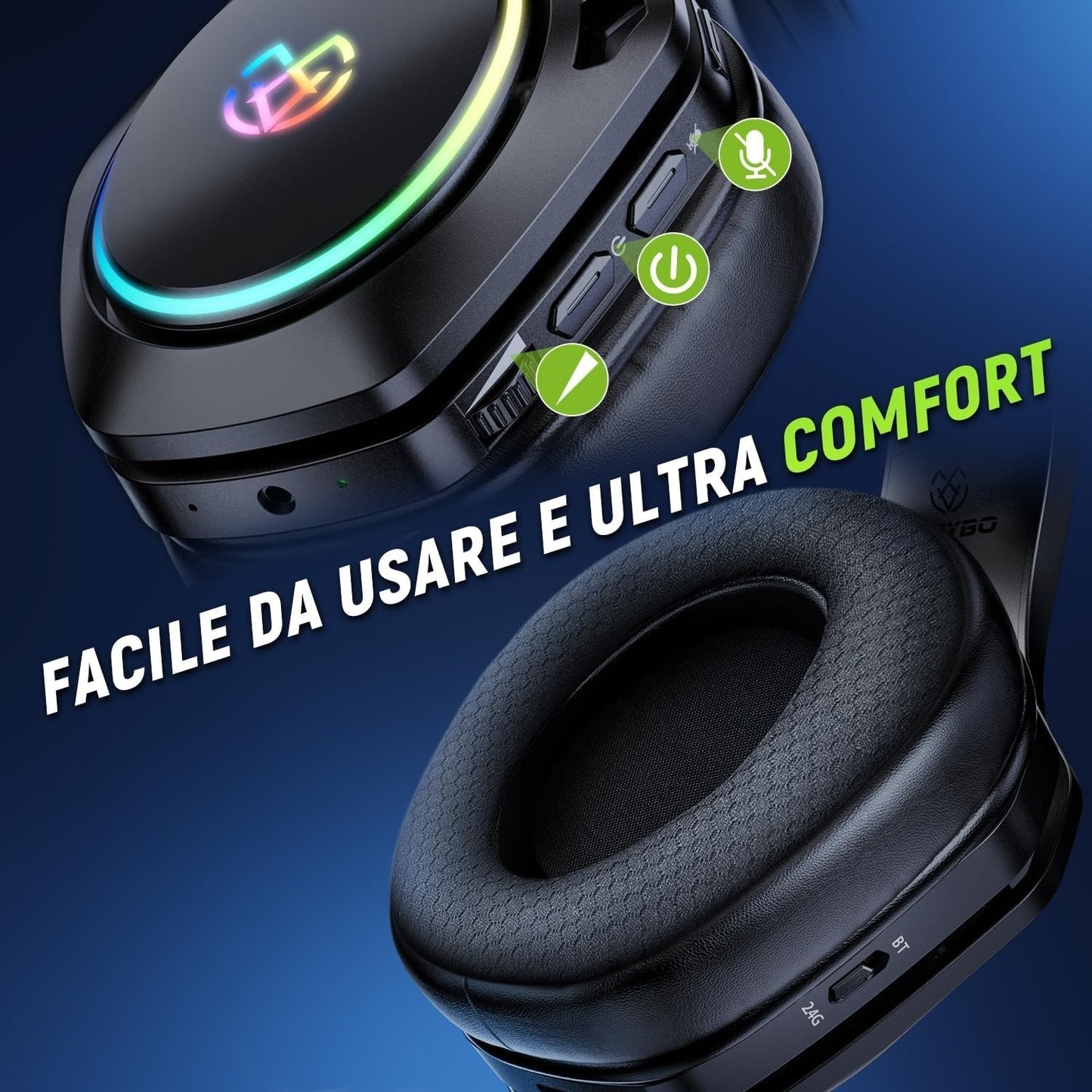 Cuffie da gioco wireless Tatybo per PC/Ps5/PS4 con doppia modalità 2,4 GHz + Blu