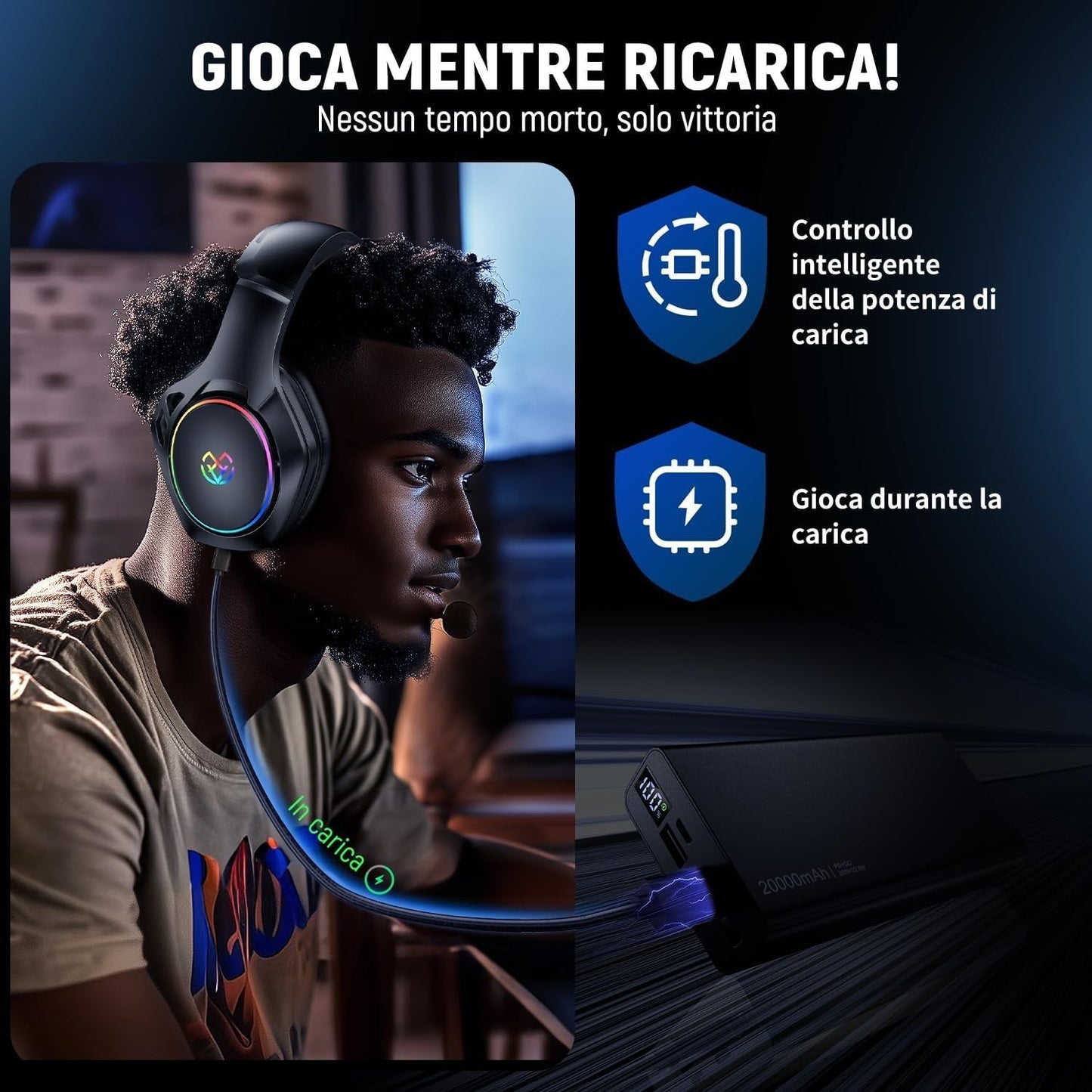 Cuffie da gioco wireless Tatybo per PC/Ps5/PS4 con doppia modalità 2,4 GHz + Blu