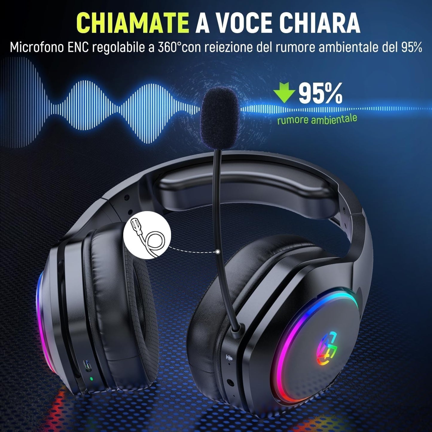 Cuffie da gioco wireless Tatybo per PC/Ps5/PS4 con doppia modalità 2,4 GHz + Blu