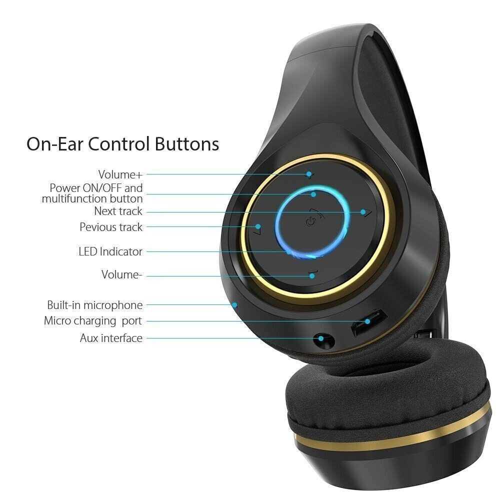 Chououkiu Cuffie Bluetooth, Cuffie wireless Cuffie pieghevoli a LED Auricolari