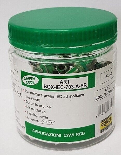 Connettore IEC ad avvitare in ottone nichelato con o'ring per cavi Ø6.7MM 50 pz