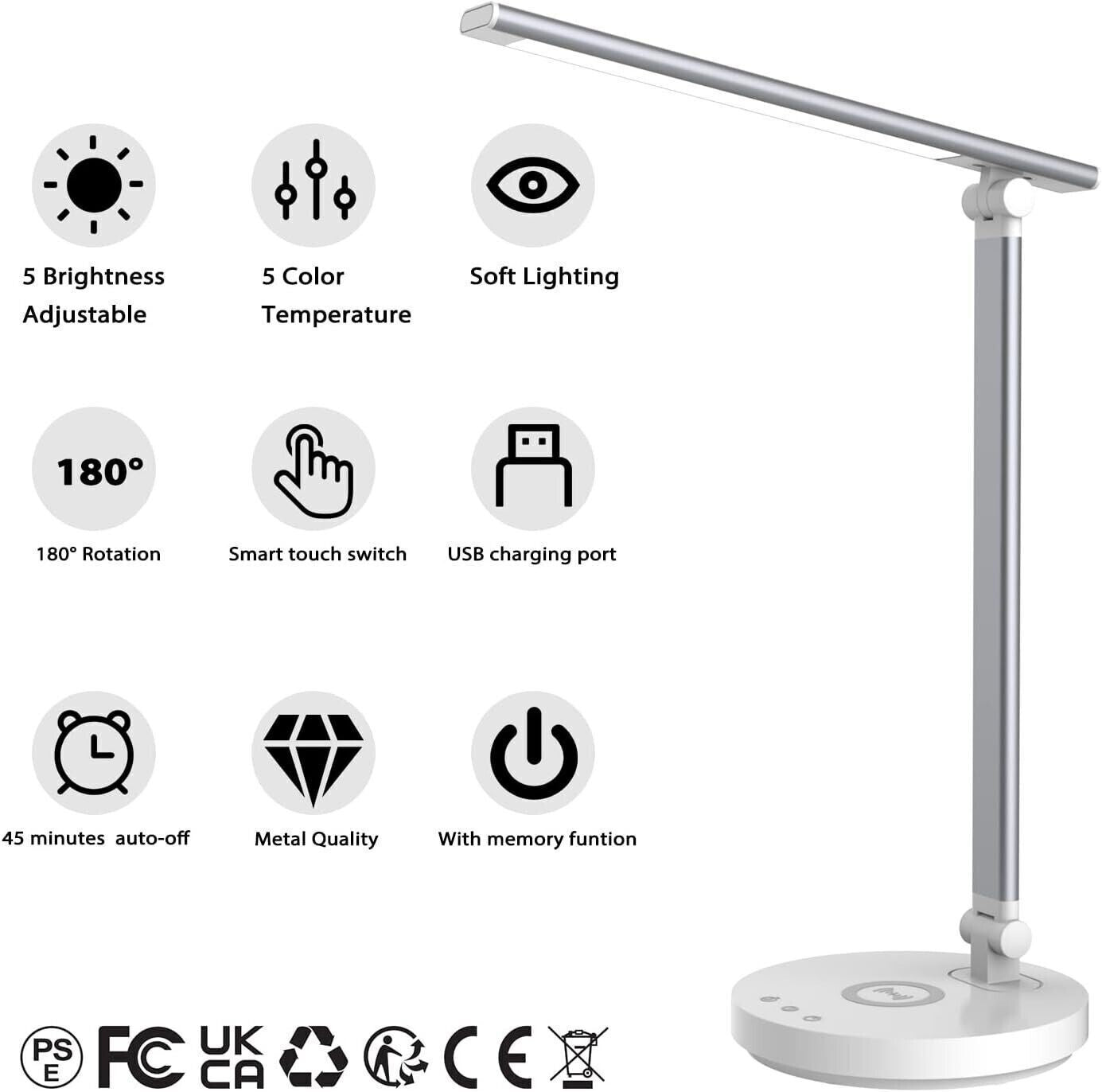 Lampada da scrivania a LED con caricabatterie wireless, touch con 5 modalità