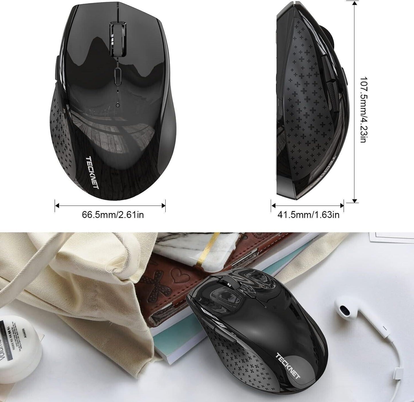 Mouse Wireless, 3200 DPI Ergonomico Mouse Senza Fili, 2.4 GHz Ricevitore