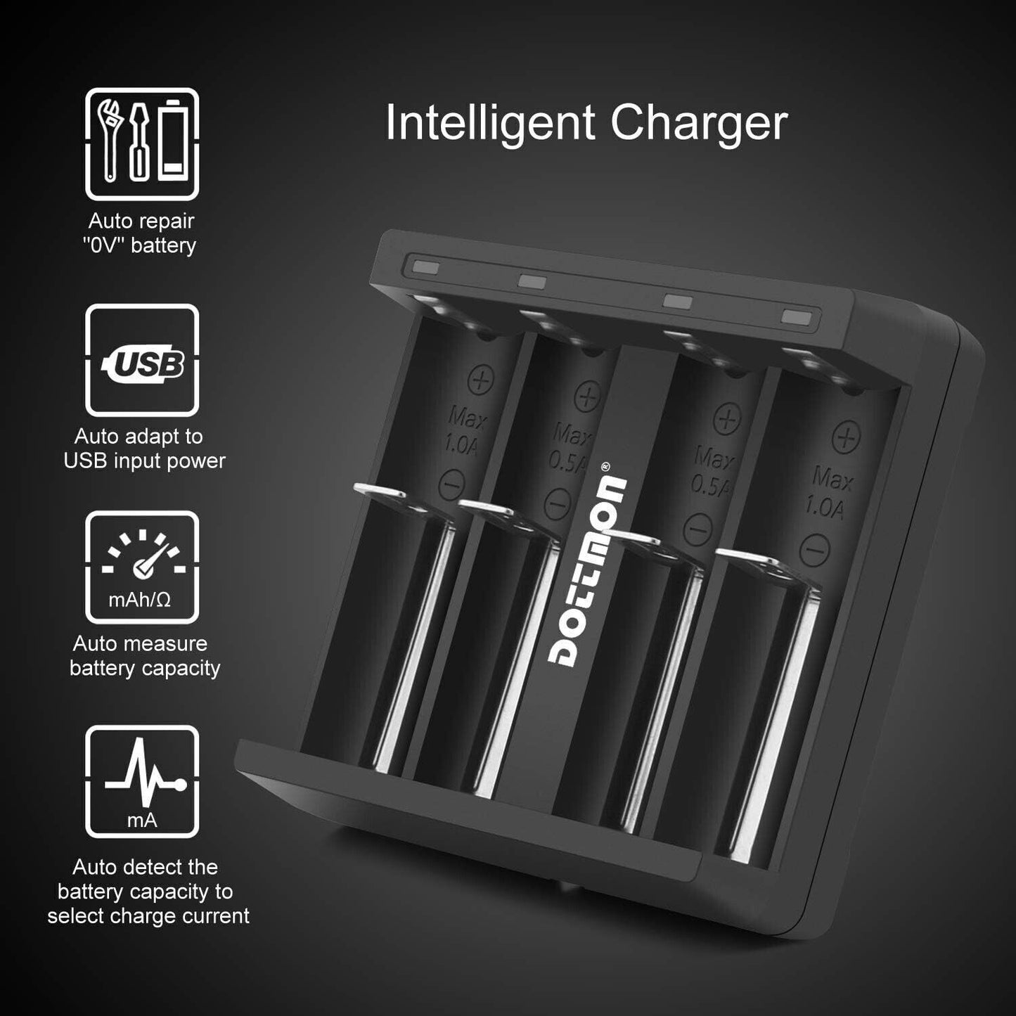 Caricabatterie 4 slot intelligente con display LCD universale per batterie