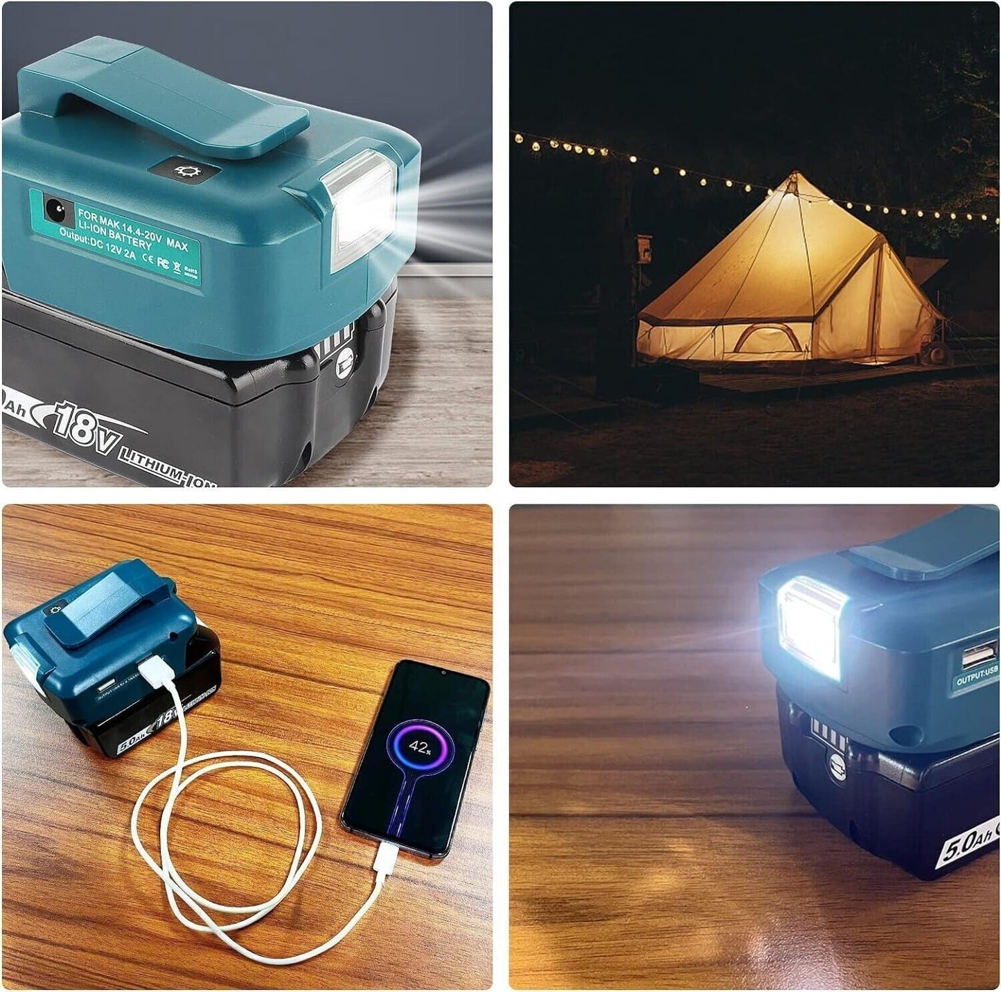 Waitley ADP05 Caricabatterie con 2 porte USB per batteria Makita 14,4 V-18 V