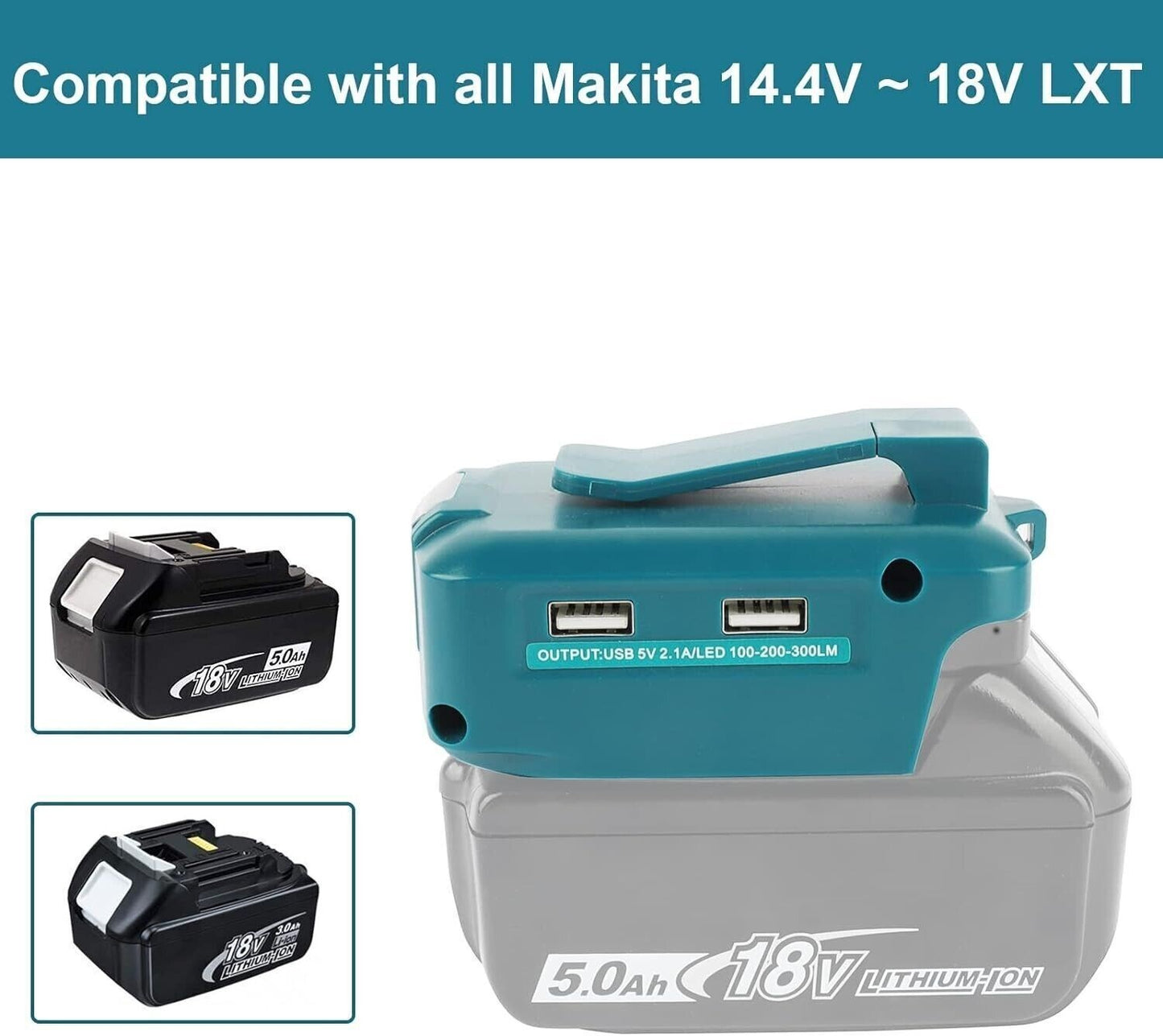 Waitley ADP05 Caricabatterie con 2 porte USB per batteria Makita 14,4 V-18 V