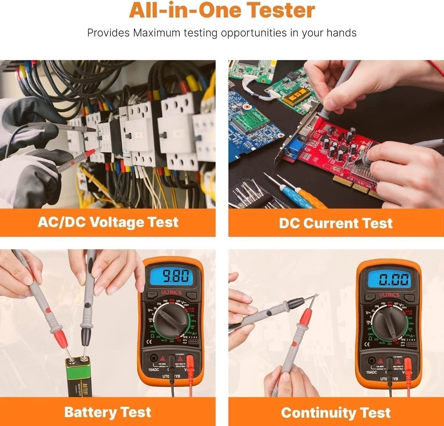 ULTRICS Multimetro Digitale, Voltmetro Amperometro Ohmmetro Circuit Checker