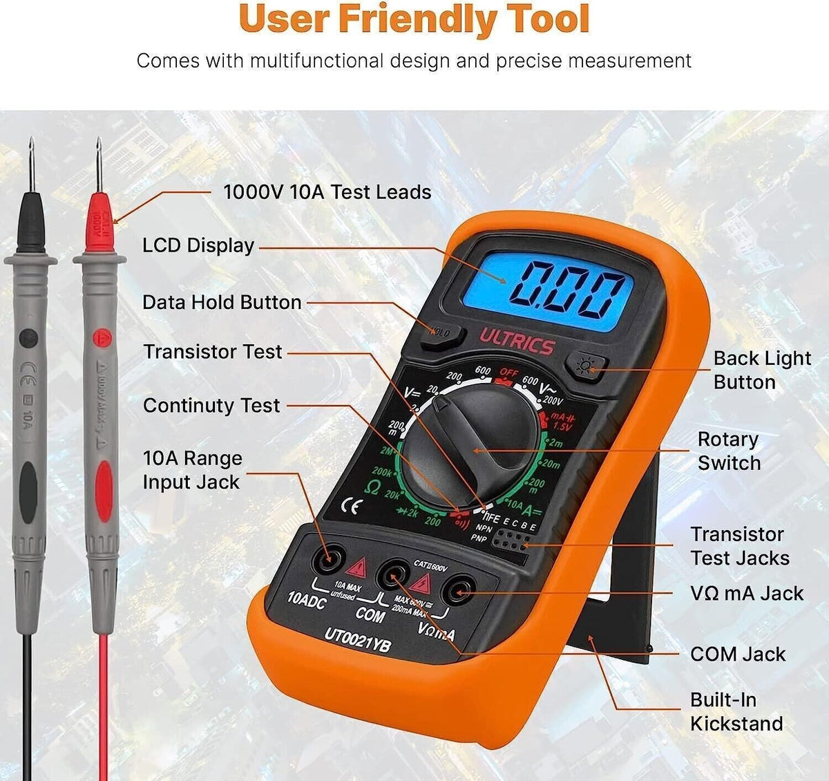 ULTRICS Multimetro Digitale, Voltmetro Amperometro Ohmmetro Circuit Checker
