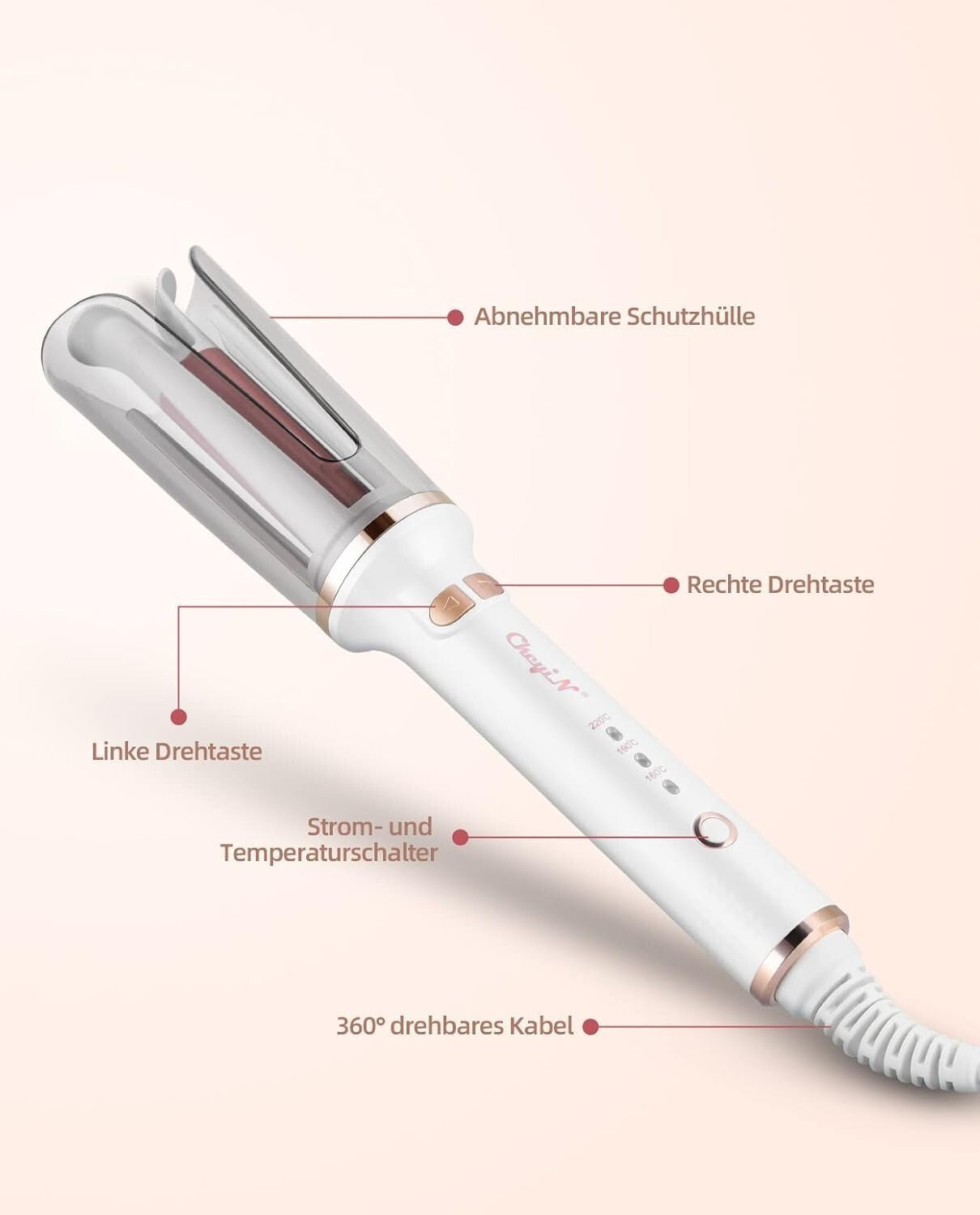 Ferro arricciacapelli automatico,grandi ricci  automatico con 3 temperature