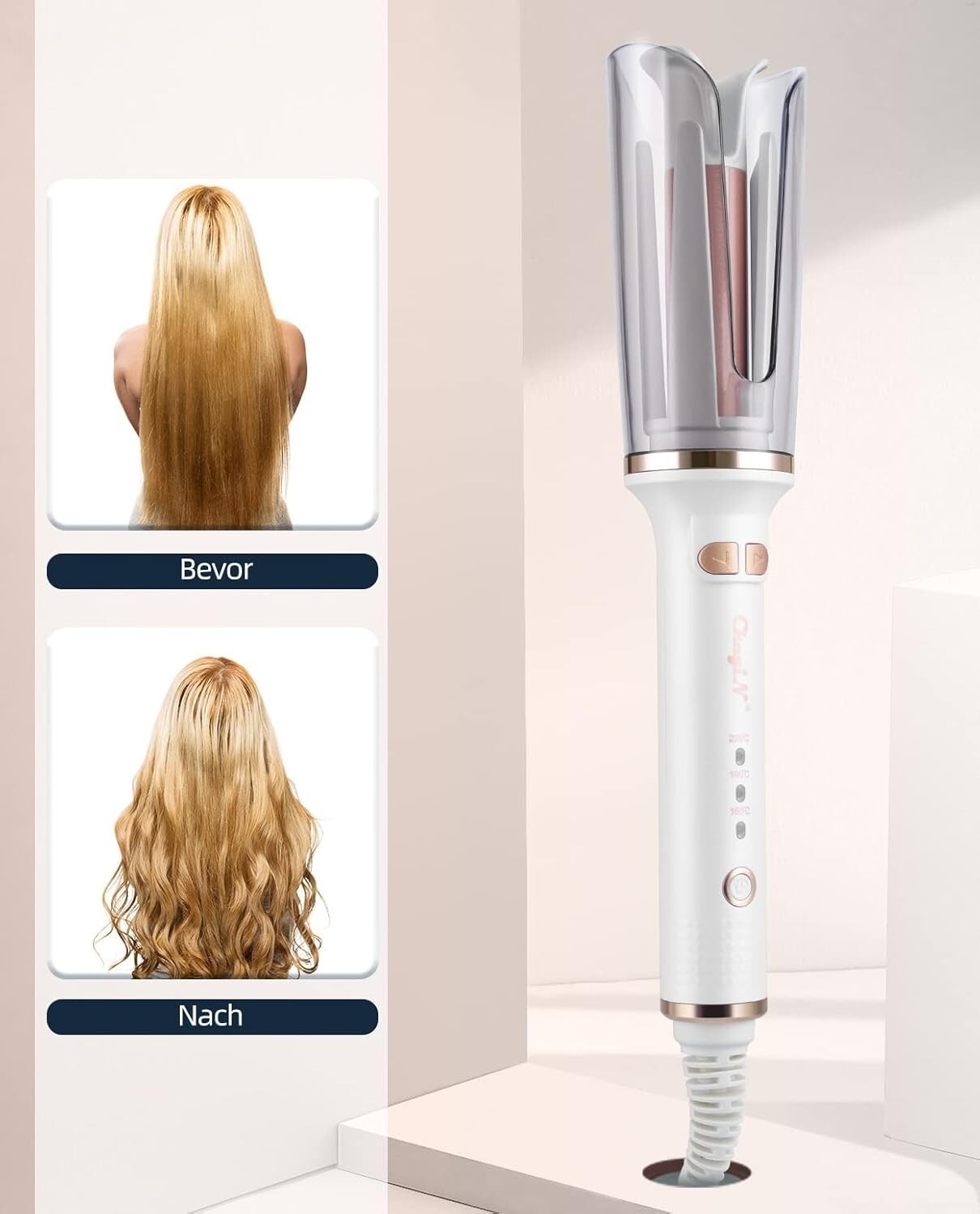 Ferro arricciacapelli automatico,grandi ricci  automatico con 3 temperature