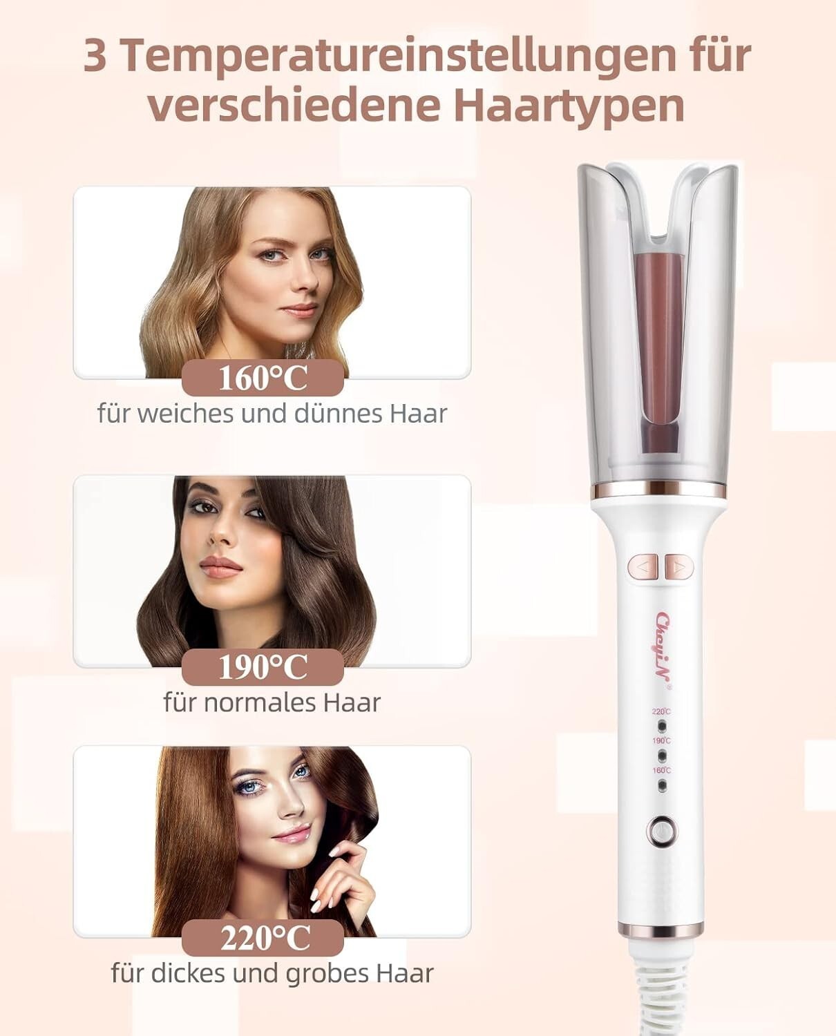 Ferro arricciacapelli automatico,grandi ricci  automatico con 3 temperature