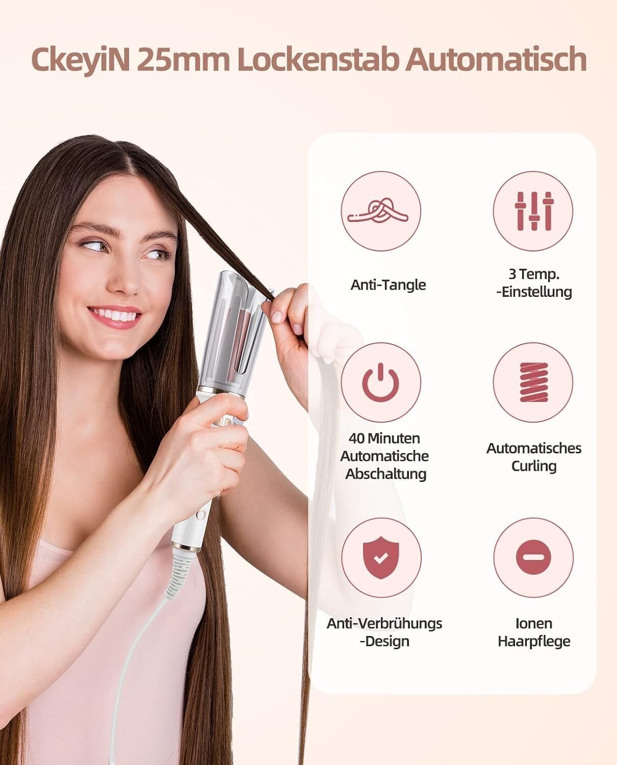 Ferro arricciacapelli automatico,grandi ricci  automatico con 3 temperature