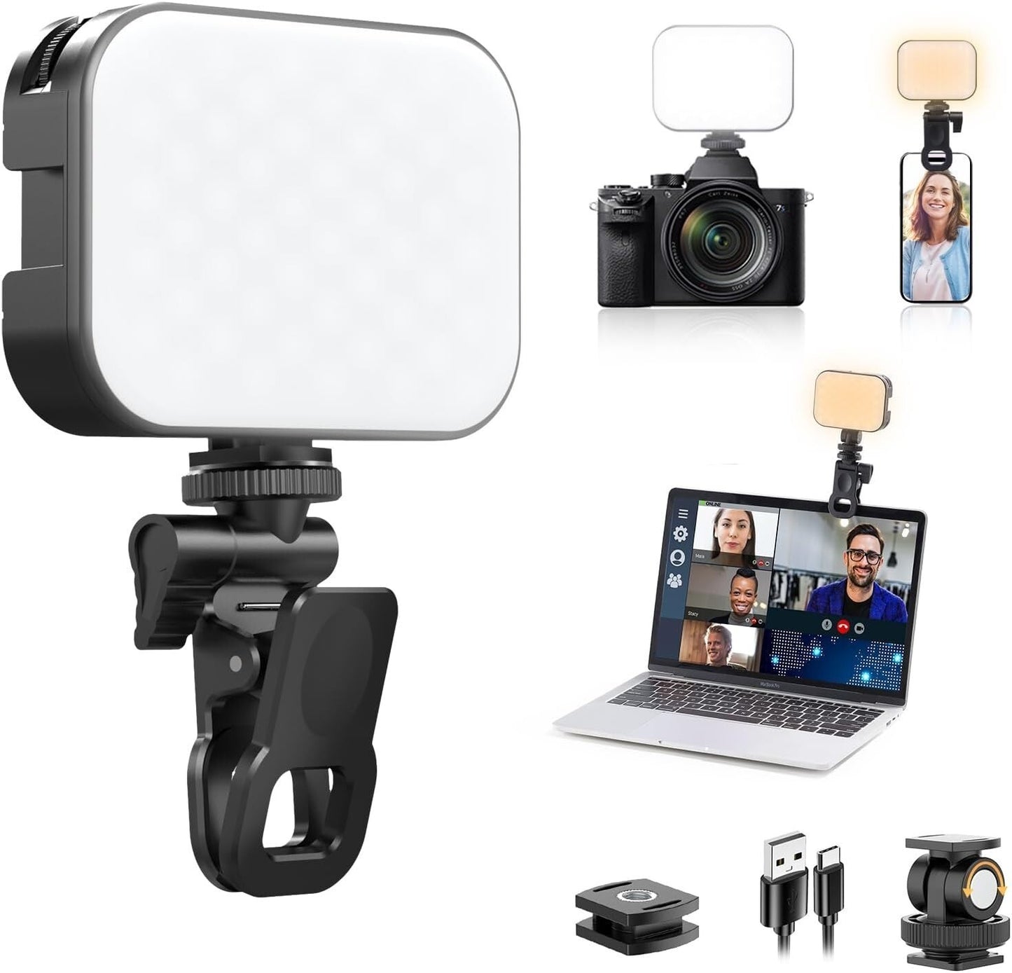 Luce selfie ULANZI VL100X con clip, luce video a LED con batteria da 2000 mAh