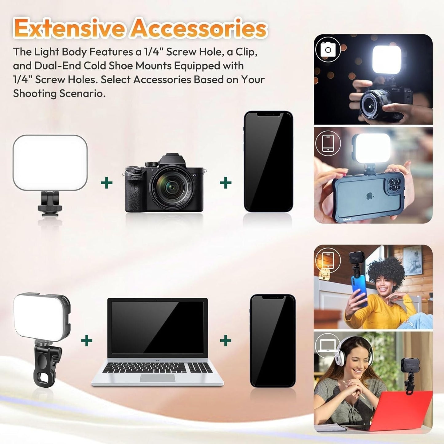 Luce selfie ULANZI VL100X con clip, luce video a LED con batteria da 2000 mAh