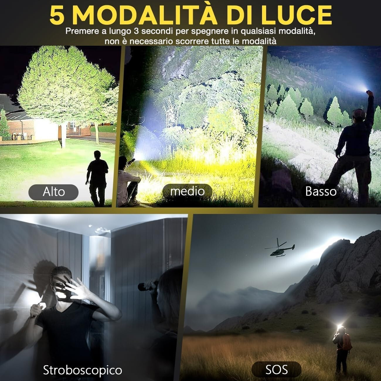 Gisaae Torcia Led Potente Professionale,10000 Lumens Usb Torcia Led Ricaricabile