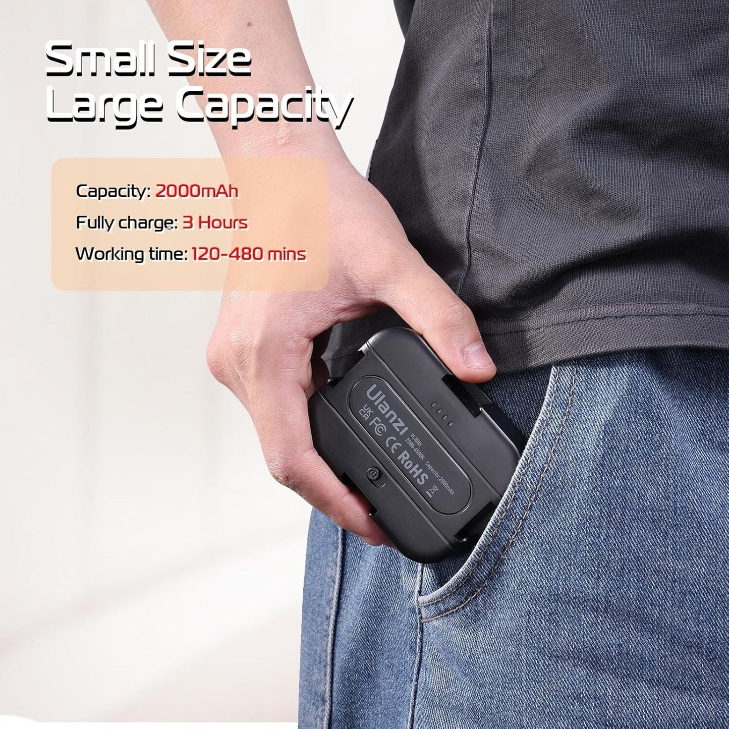 Luce selfie ULANZI VL100X con clip, luce video a LED con batteria da 2000 mAh