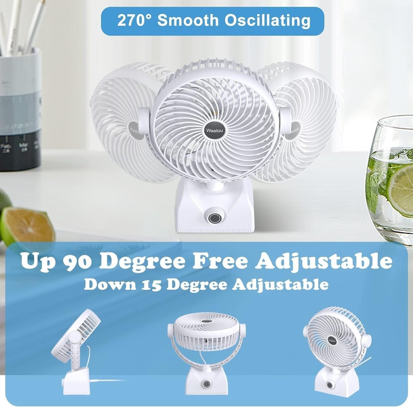Ventilatore da Tavolo Portatile Batteria da 10000mAh Ricaricabile USB regolabile