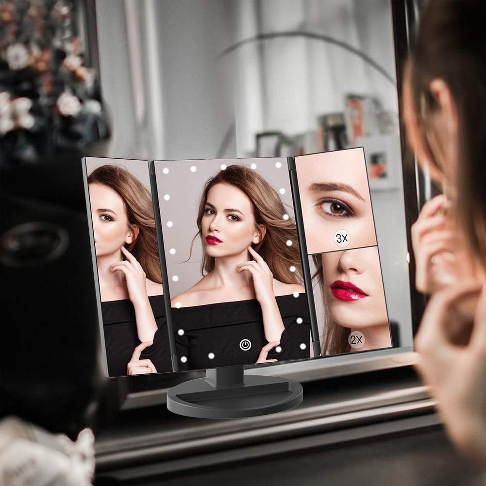 Specchio per Trucco con Luce Specchio Cosmetico Triplo con ingrandimento 2X/3X