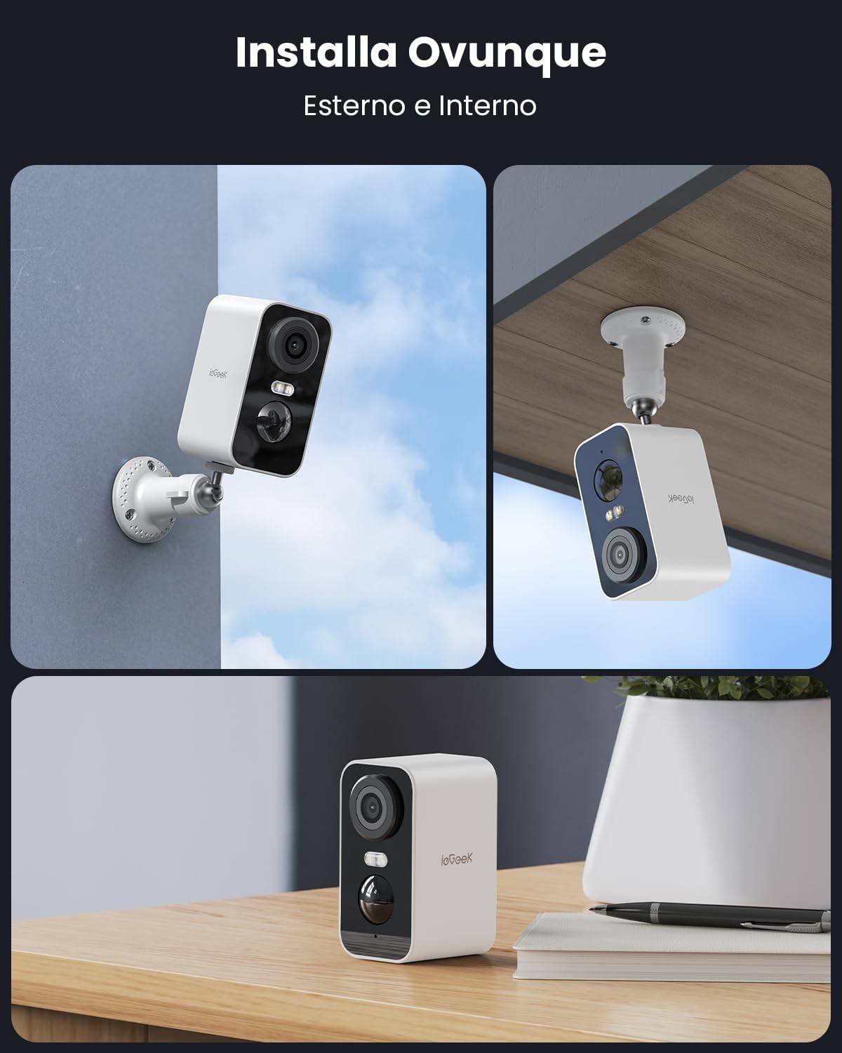 ieGeek 2K Telecamera Wi-Fi Interno/Esterno Batteria Senza Fili