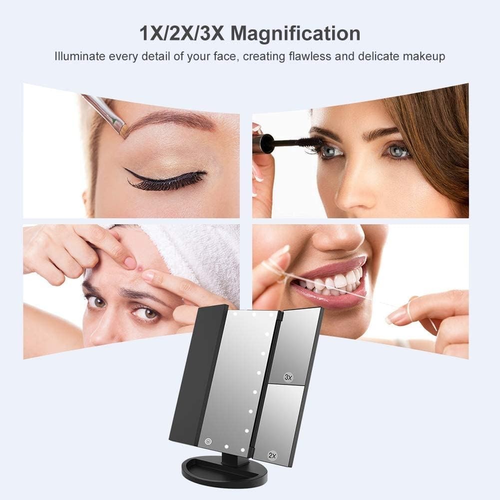 Specchio per Trucco con Luce Specchio Cosmetico Triplo con ingrandimento 2X/3X