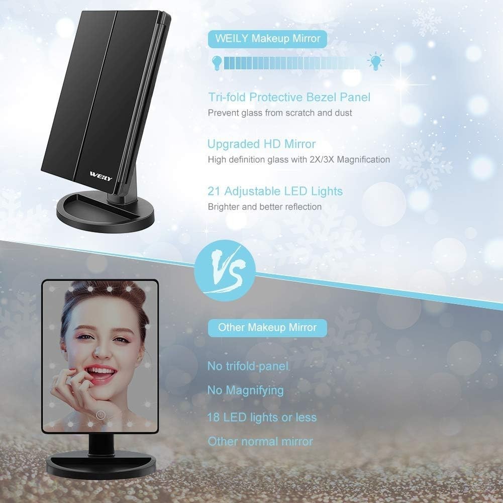 Specchio per Trucco con Luce Specchio Cosmetico Triplo con ingrandimento 2X/3X