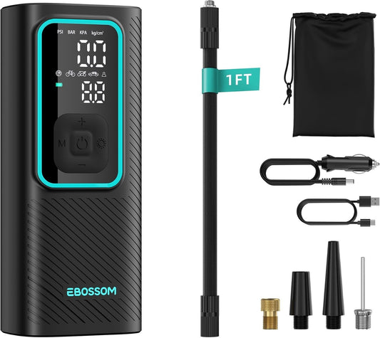 Compressore d'aria portatile per gonfiaggio pneumatici Batteria 6000mAh e 12V DC