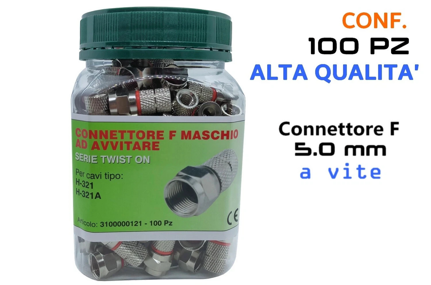 Connettore F maschio ad avvitare per cavi da Ø 5,00 mm rosso MicroTek 100pz.