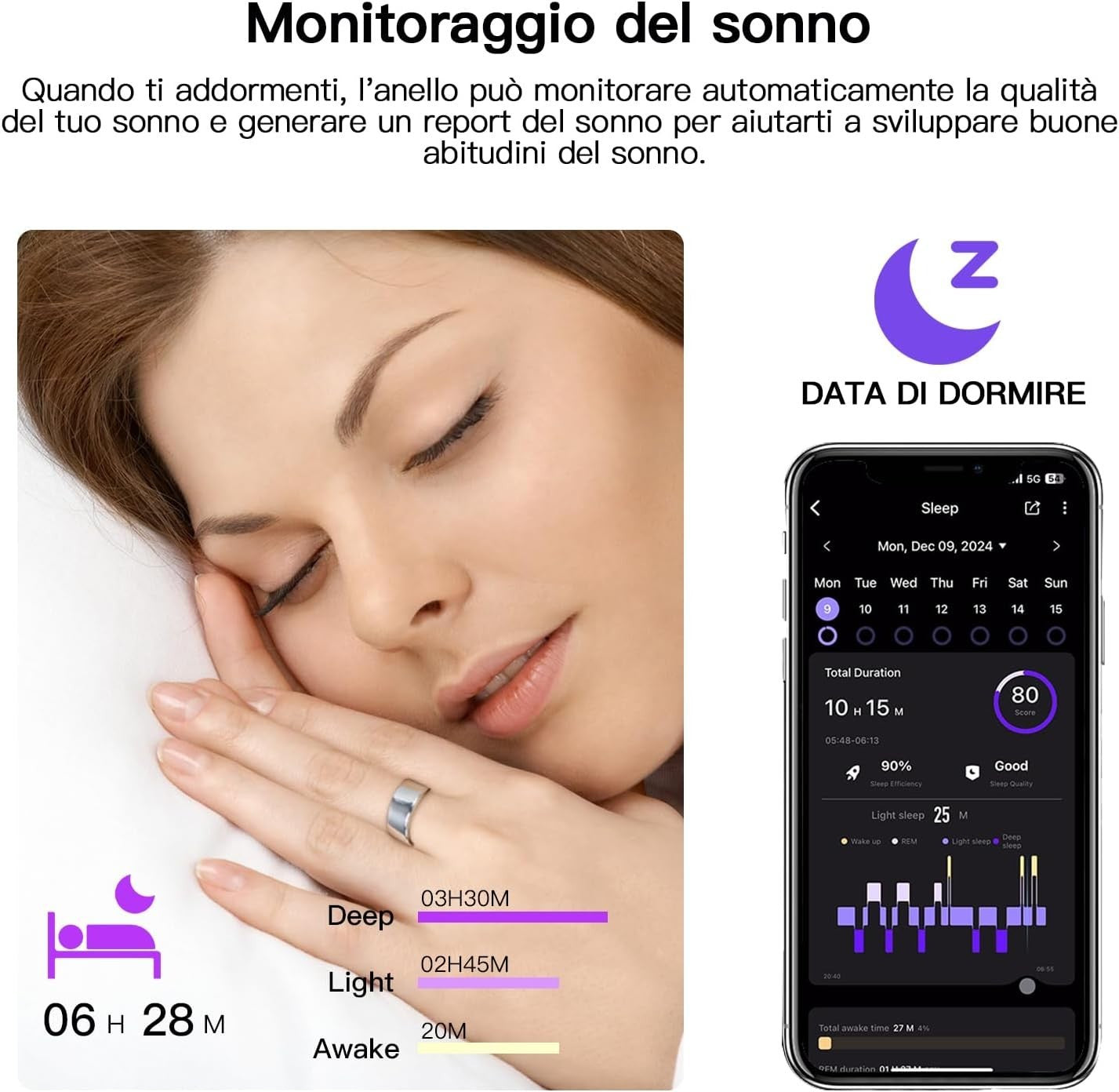 Fitness Tracker Smart Ring con Calorie Frequenza Cardiaca Monitoraggio del Sonno