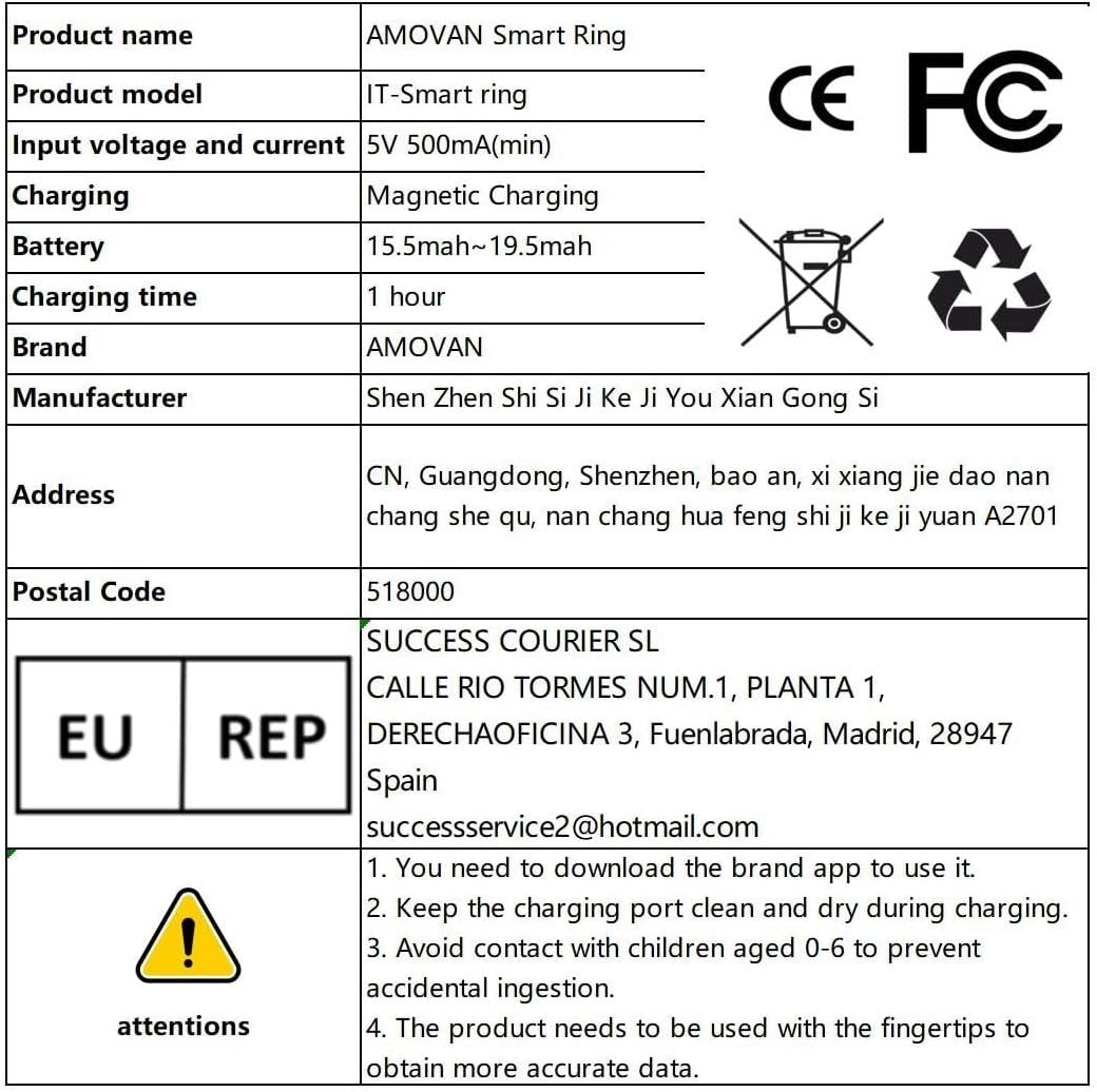 Fitness Tracker Smart Ring con Calorie Frequenza Cardiaca Monitoraggio del Sonno