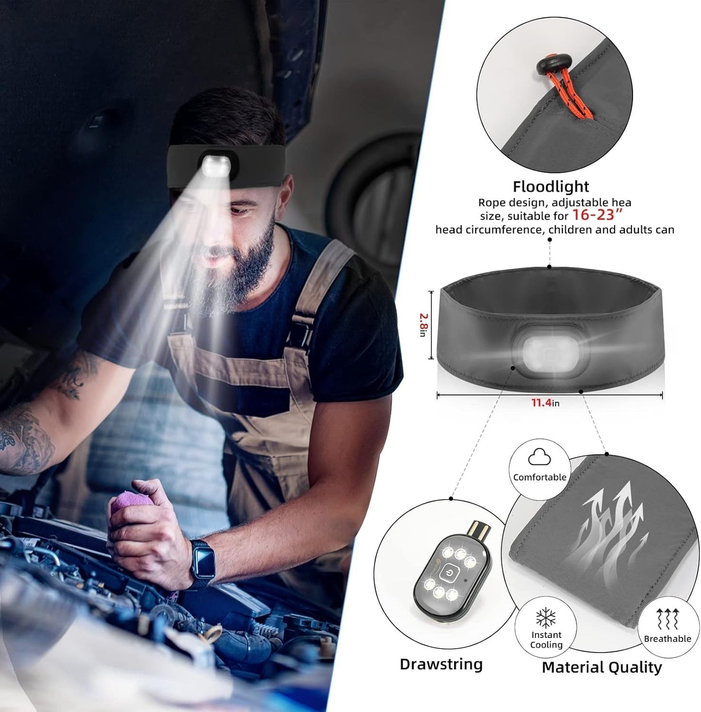 Fascia LED con 1 luce ricaricabile USB unisex 3 modalità regolabili