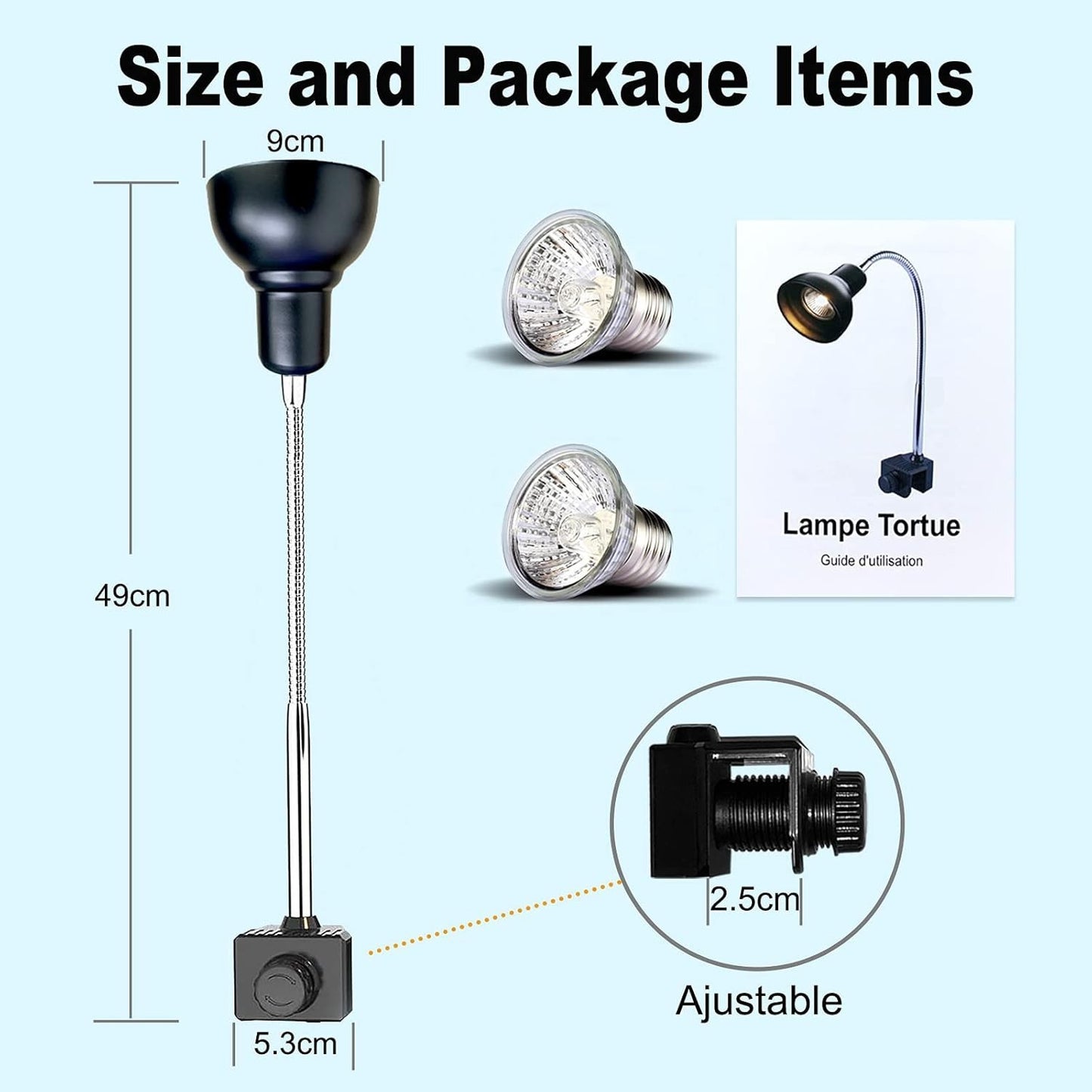 Lampada riscaldante per rettili per acquario con lampadine da 25 W + 50 W
