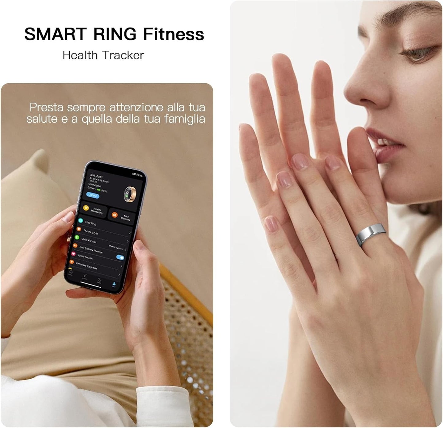 Fitness Tracker Smart Ring con Calorie Frequenza Cardiaca Monitoraggio del Sonno