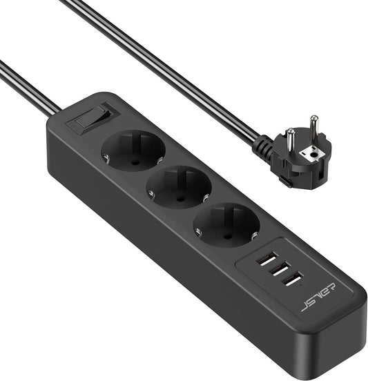 Ciabatta multipresa USB JSVER 3 prese con 3 prese USB, 3 prese (due spine)