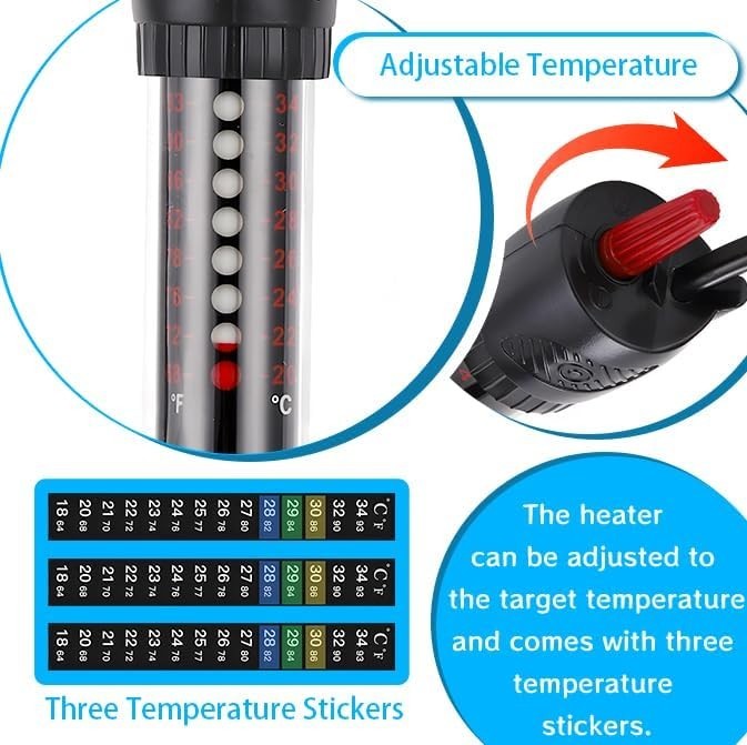 Riscaldatore per acquario 100W 100-120L con ventose temperatura regolabile