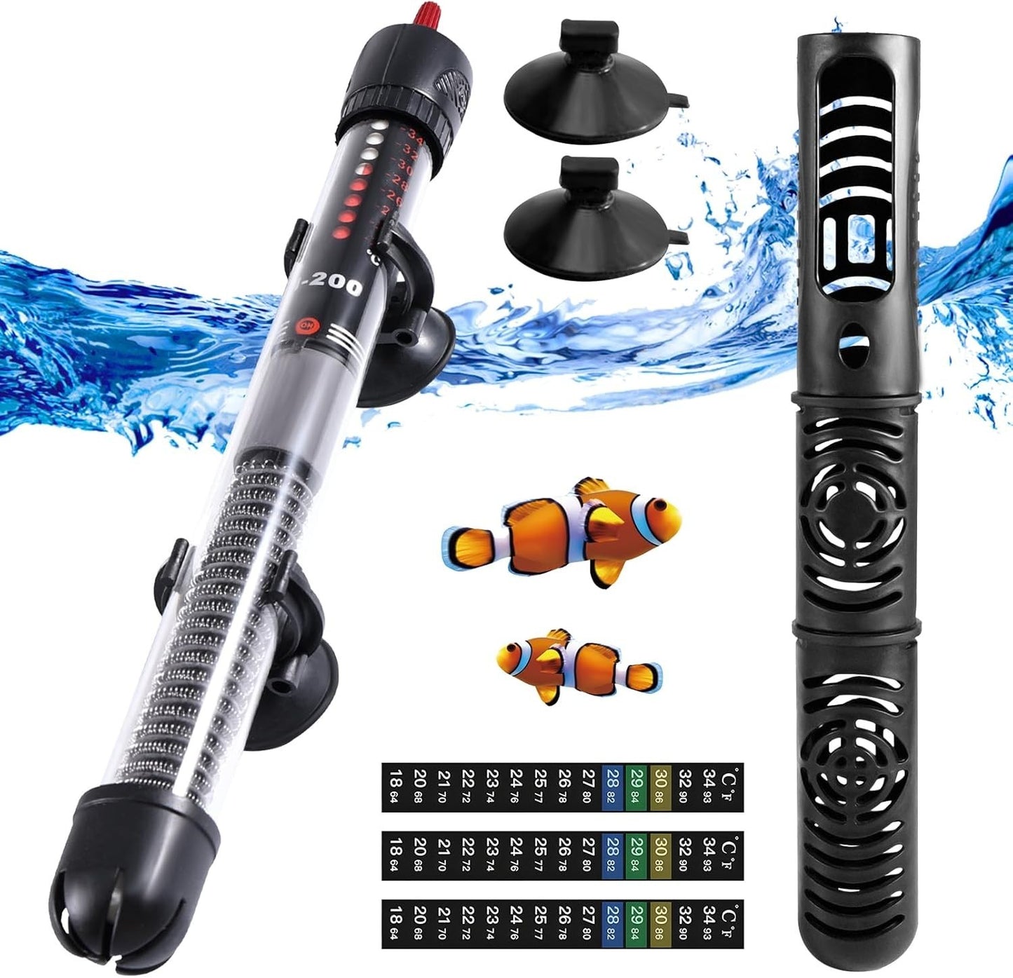 Riscaldatore per acquario 100W 100-120L con ventose temperatura regolabile