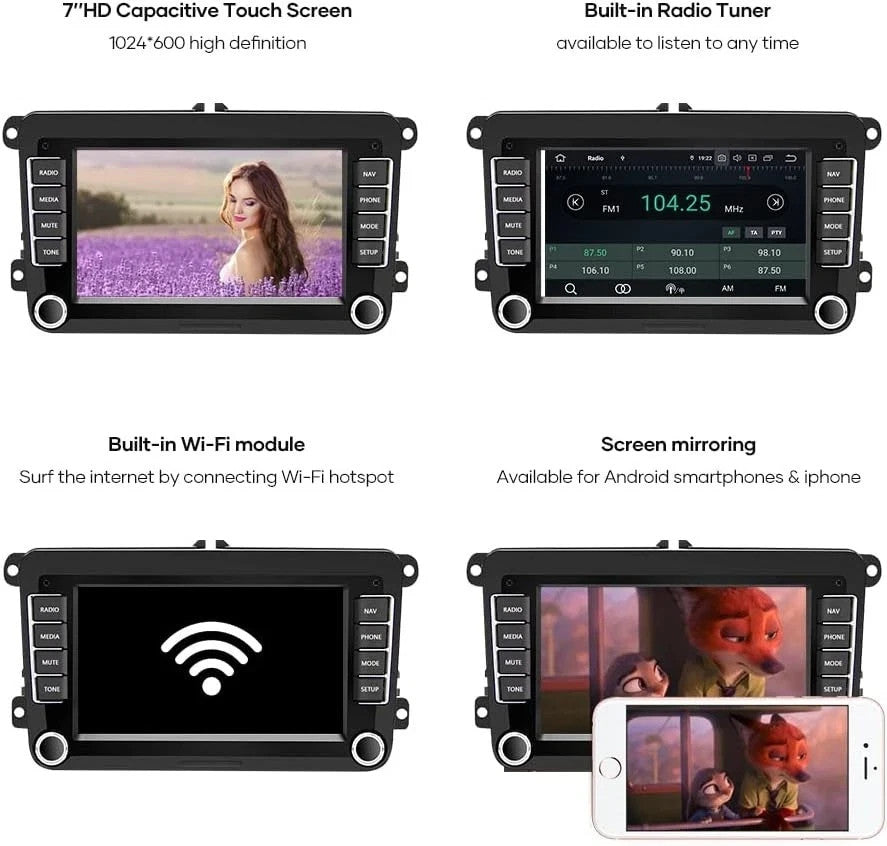 Autoradio Bluetooth 2 Din  Airplay Android 8.1 Per Skoda V/W Passat B6 Polo Golf
