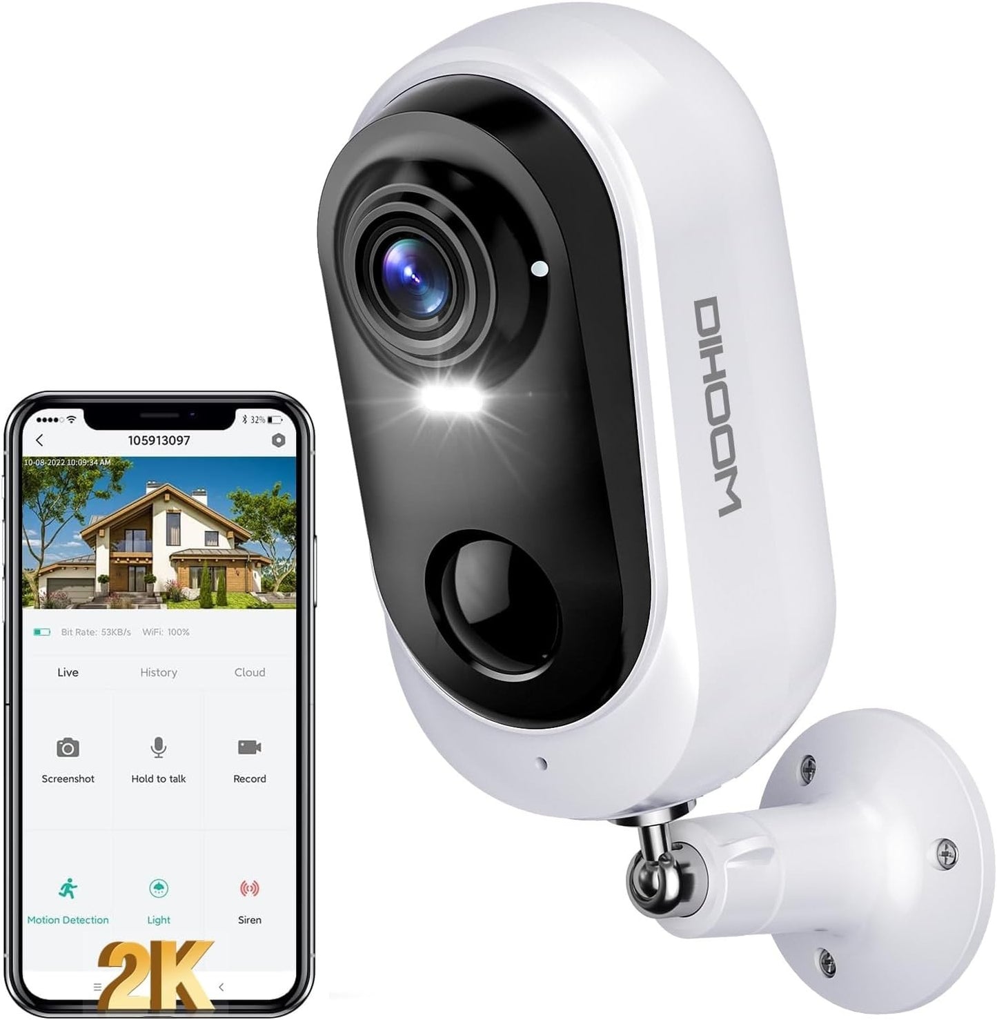 Telecamera di sicurezza per esterni DIHOOM, wireless, ricaricabile, a batteria