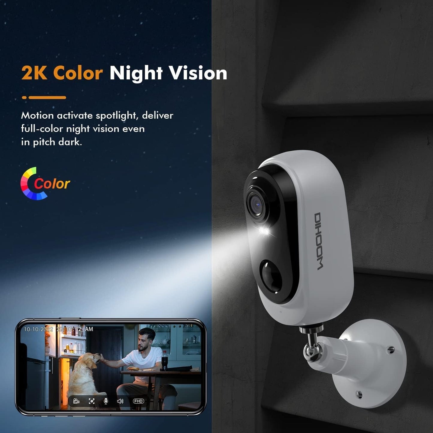 Telecamera di sicurezza per esterni DIHOOM, wireless, ricaricabile, a batteria