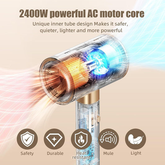 Asciugacapelli da 2400 W con 500 milioni di ioni negativi 3 impostazioni calore