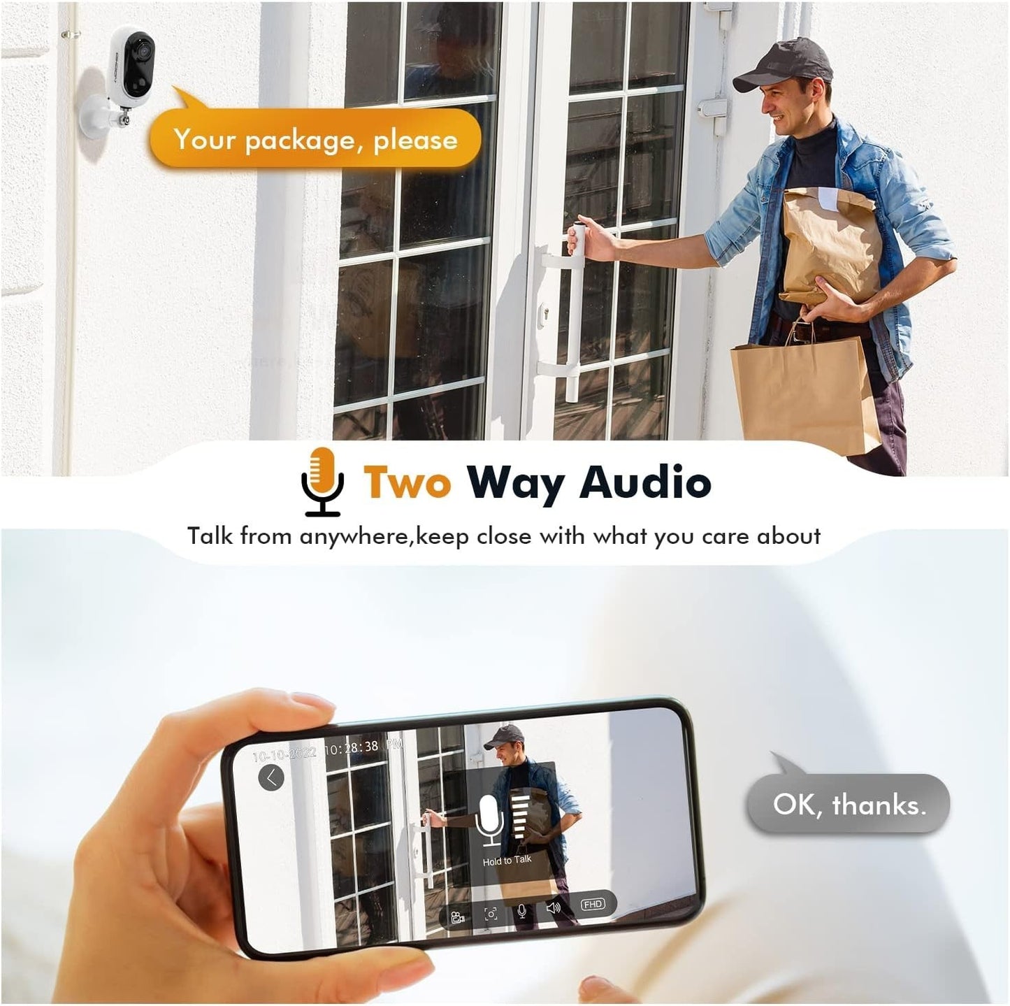 Telecamera di sicurezza per esterni DIHOOM, wireless, ricaricabile, a batteria