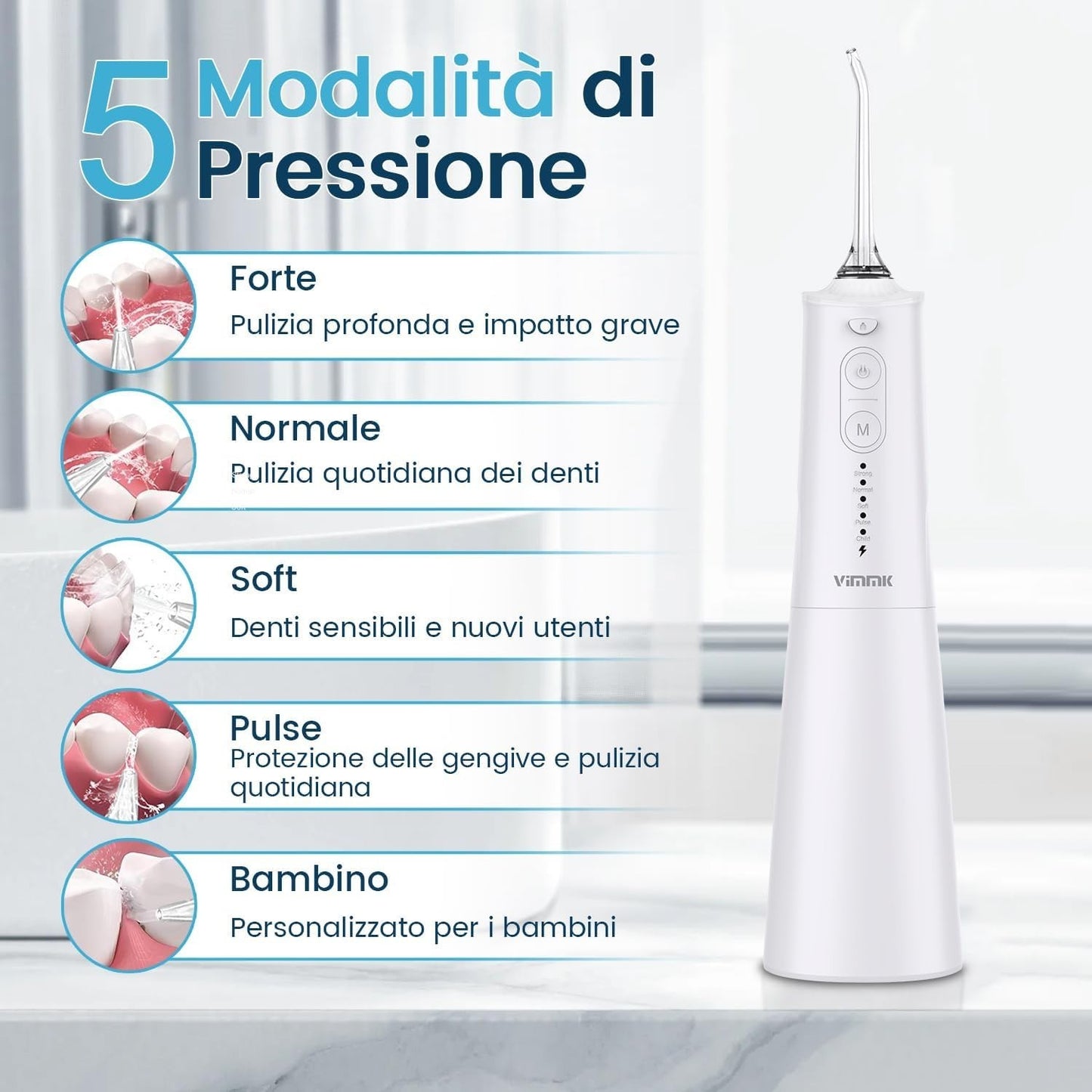 Idropulsore dentale con irrigatore orale ricaricabile IPX7 impermeabile