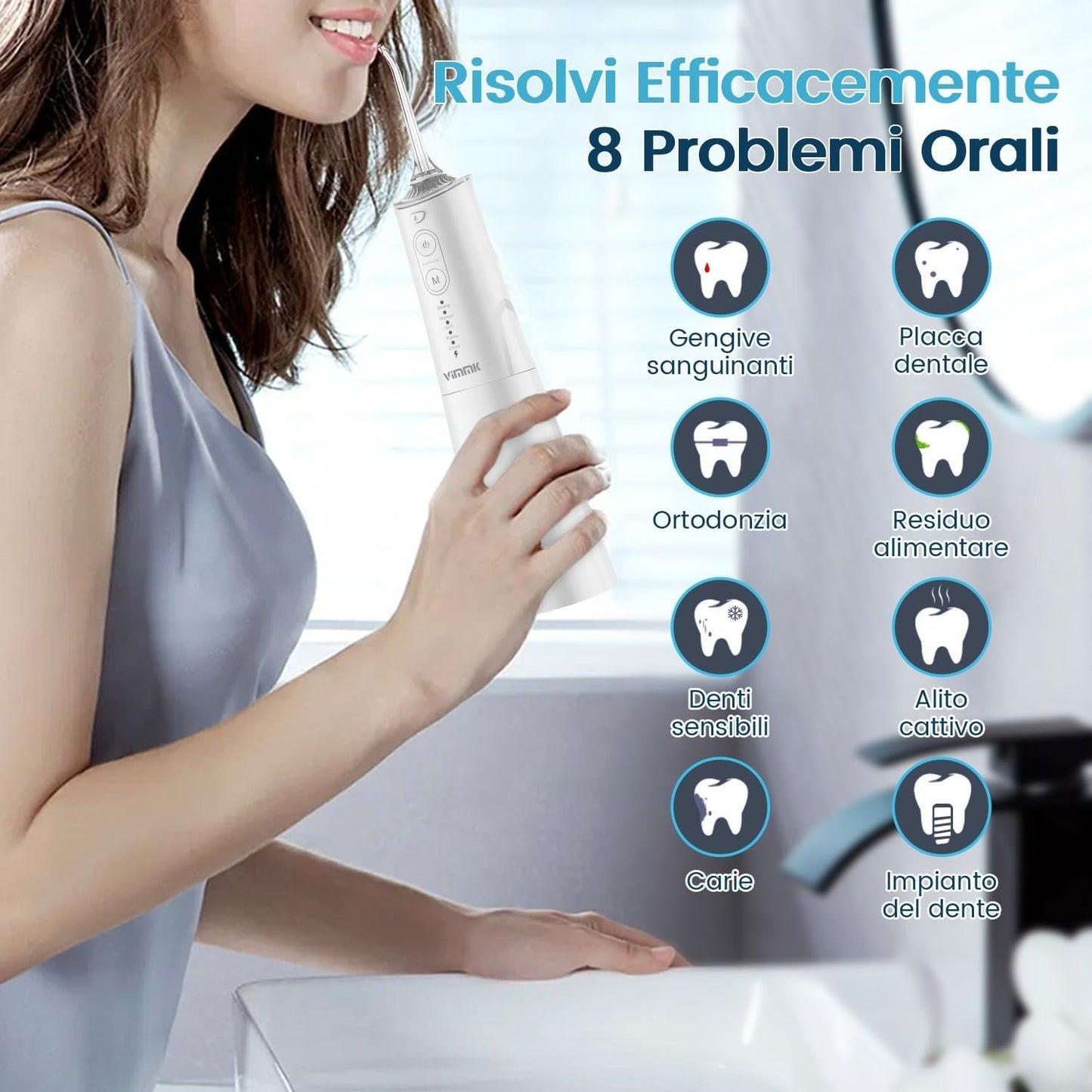 Idropulsore dentale con irrigatore orale ricaricabile IPX7 impermeabile