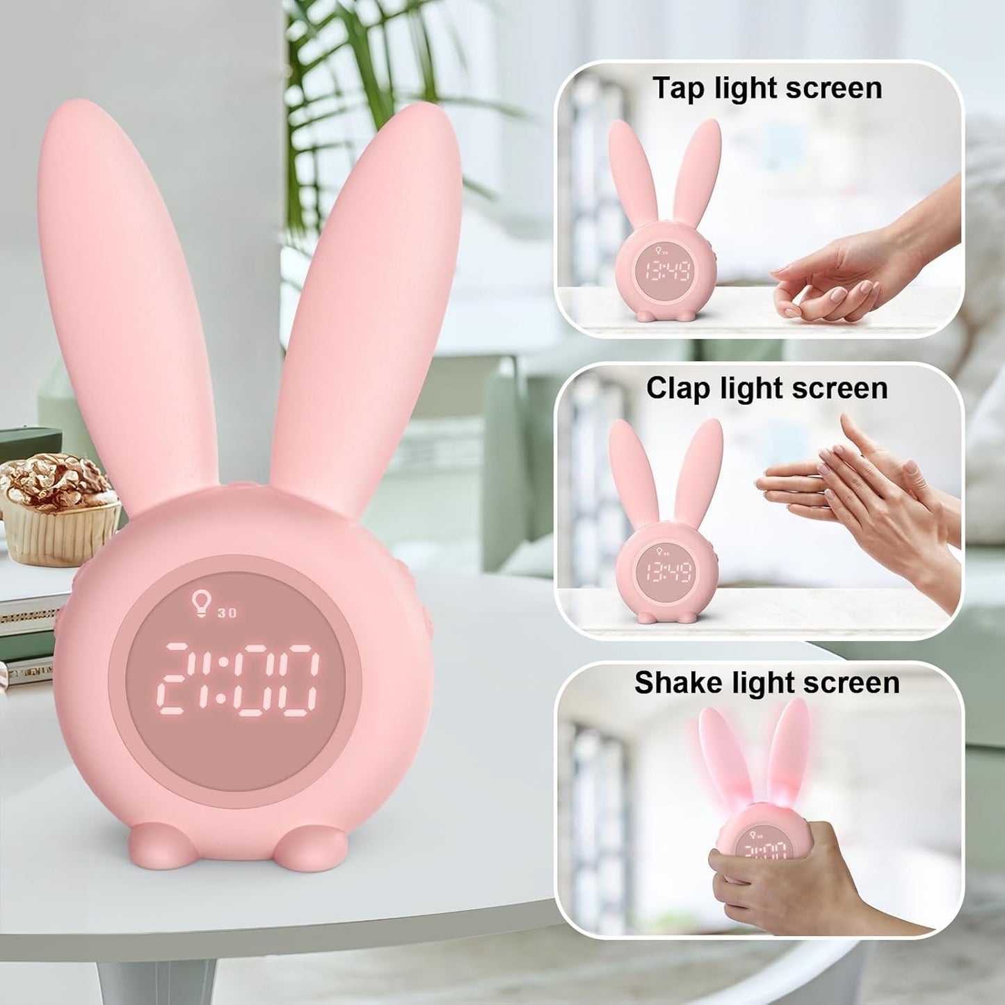 Sveglia Bambini Coniglio da Comodino con Luce Notturna Funzione Snooze Timer